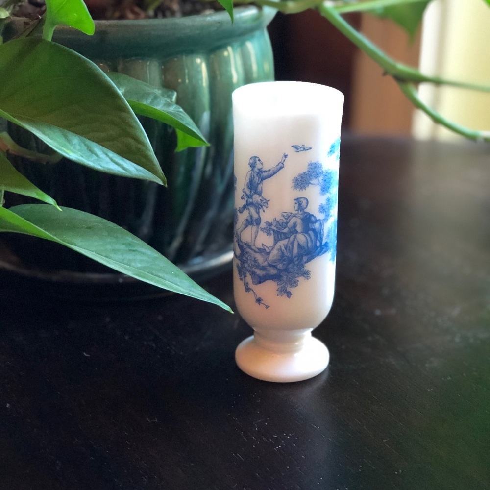 Vintage Avon Milk Glass Cup Vase Victorian Scene